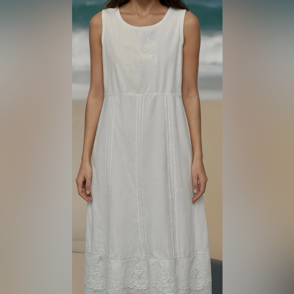 BFA Classics Sleeveless White Embroidered Eyelet Beachy Dress Size 14